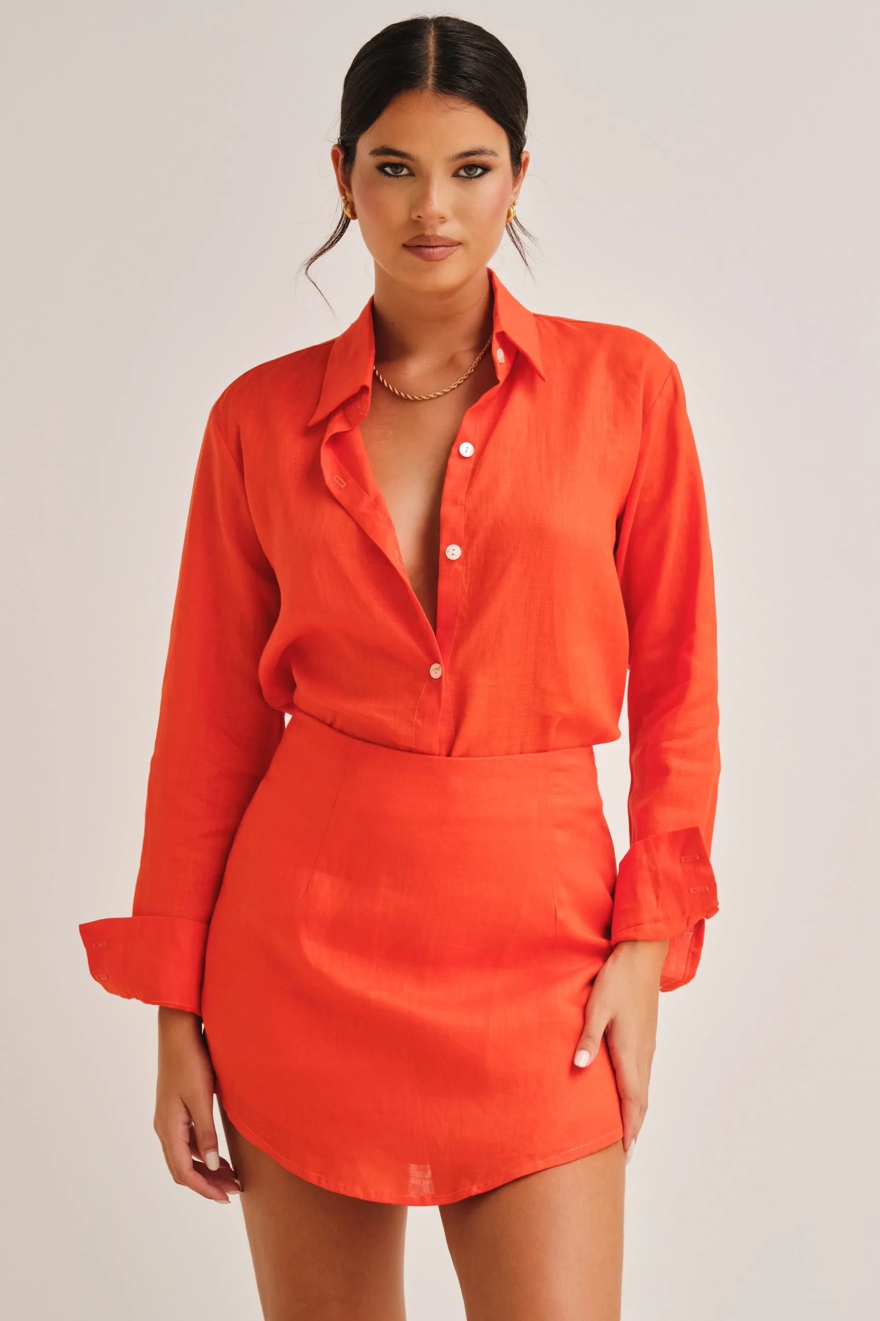 Aura Linen Mini Skirt Tomato