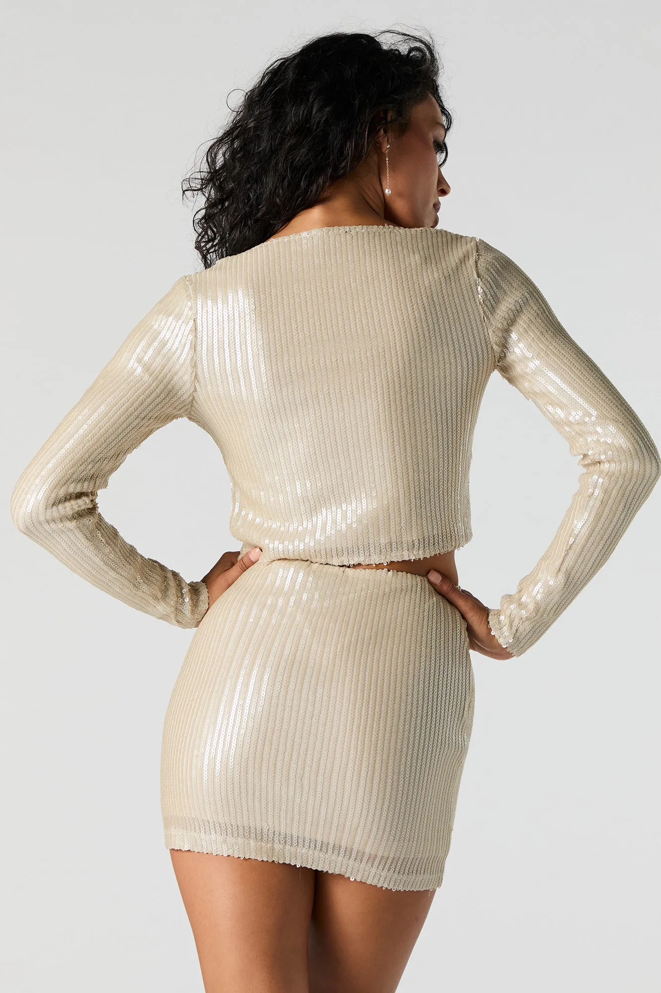Shiny Sequin Tie Front Top